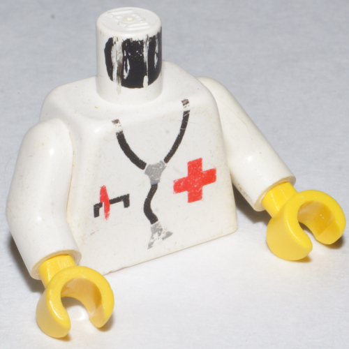 Torso Red Cross, Pocket with Pen, and Stethoscope Print, White Arms, Yellow Hands Weiß