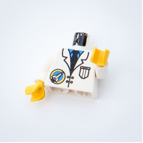 Torso Jacket with Space Port Logo Lab Coat, Tie and Pocket Print, White Arms, Yellow Hands Weiß