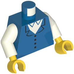 Torso Vest with 4 Buttons, White Shirt Collar Print, White Arms, Yellow Hands Blue