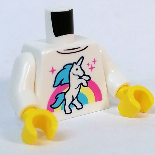 Torso Unicorn, Rainbow print, White Arms, Yellow Hands White