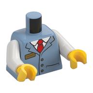 Torso, Suit Buttons, Name Badge, White Shirt, Red Tie print, White Arms, Yellow Hands Sand Blue