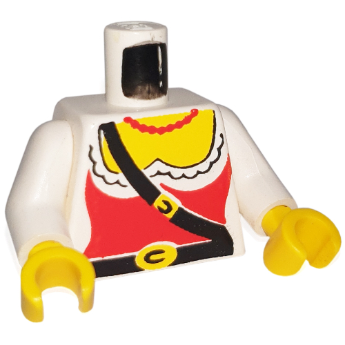 Torso Red Corset with Belt and Shoulder Strap Print, White Arms, Yellow Hands Weiß
