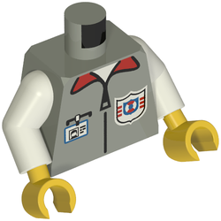 Torso Vest with Rescue Coast Guard Logo, ID Badge, Red Collar, Zipper Print, White Arms, Yellow Hands Light Gray