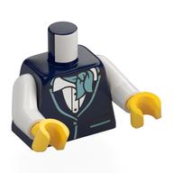 Torso Vest Jacket, White Undershirt, Metallic Light Blue Scarf and Trim print, White Arms, Yellow Hands Dark Blue
