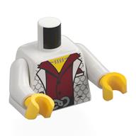 Torso White Scalled Jacket, Dark Red Shirt, Black Belt with Silver Snake, Yellow Chest with Necklace print, White Arms, Yellow Hands White