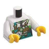 Torso, Dark Turquoise Dungarees, White Dragon with Green Eyes, Gold Nose print, White Arms, Yellow Hands Weiß