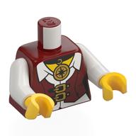 Torso, Jacket, Gold Clasps, Black Necklace with Compass Pendant, White Shirt, Yellow Chest print, White Arms, Yellow Hands Dunkelrot
