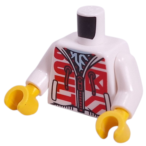 Torso Hoodie with Red Text, Laces, Zipper, Bright Light Blue Circuitry on Chest print, White Arms, Yellow Hands White