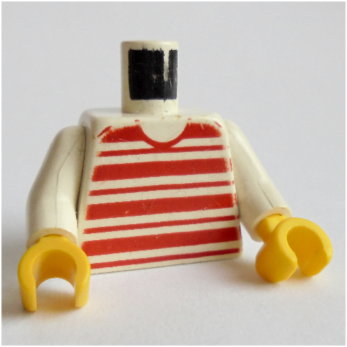 Torso Horizontal Red Stripes Print, White Arms, Yellow Hands Weiß