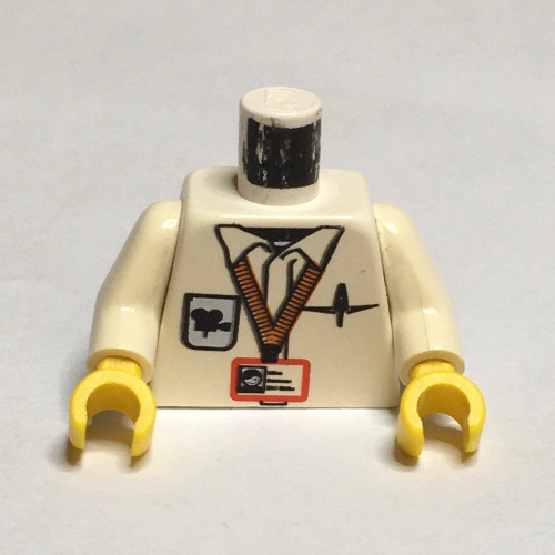 Torso Shirt with Cameraman ID, Logo, Pen / Clapboard on Back Print, White Arms, Yellow Hands Weiß