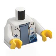 Torso White Open Shirt, Sand Blue Shirt, Dark Blue Palm Trees print, White Arms, Yellow Hands Weiß