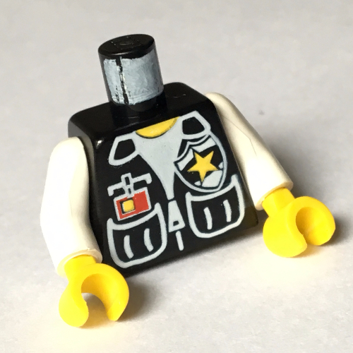 Torso Police Vest, White Shirt, ID, Yellow Star Badge Print, White Arms, Yellow Hands Schwarz