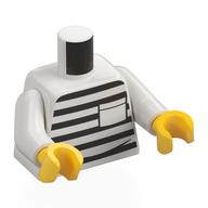 Torso Prison Shirt, Black Stripes, White Pocket print, White Arms, Yellow Hands White