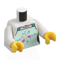 Torso, Light Aqua Apron, Dark Turquoise Straps, Flowers, Pearl Necklace print, White Arms, Yellow Hands White