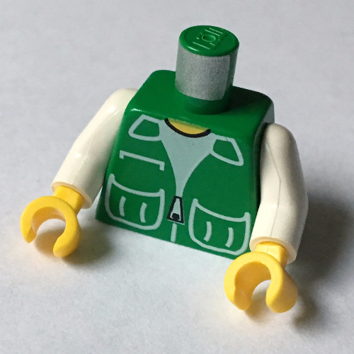 Torso Vest with Patch Pockets over White Shirt Print, White Arms, Yellow Hands Green
