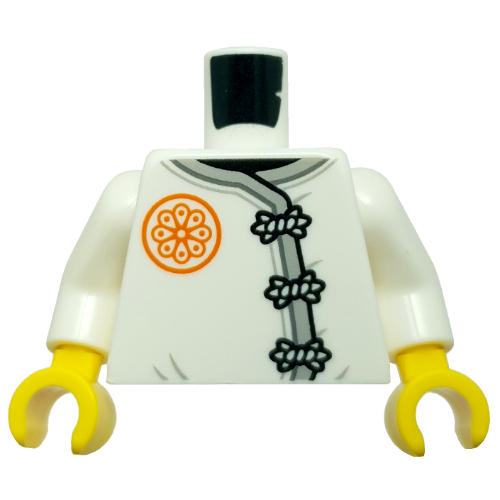Torso Tunic, Light Bluish Grey Trim, Black Clamps, Orange Symbol print, White Arms, Yellow Hands White