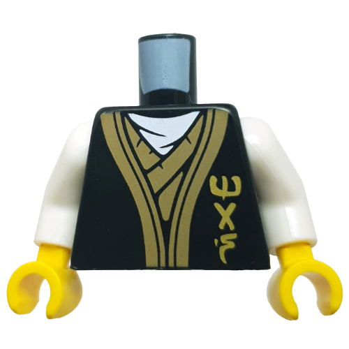 Torso, Ninja Robe, Gold Trim, Asian Symbols, Dragon on Back print, White Arms, Yellow Hands Schwarz