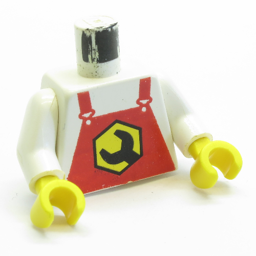 Torso Overalls, Red with Wrench Logo Print, White Arms, Yellow Hands Weiß