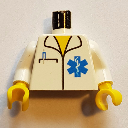 Torso EMT Star of Life, Open Collar, Pocket and Pen Print, White Arms, Yellow Hands White