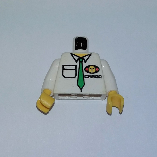 Torso Shirt with Cargo Logo and Green Tie Print, White Arms, Yellow Hands Weiß