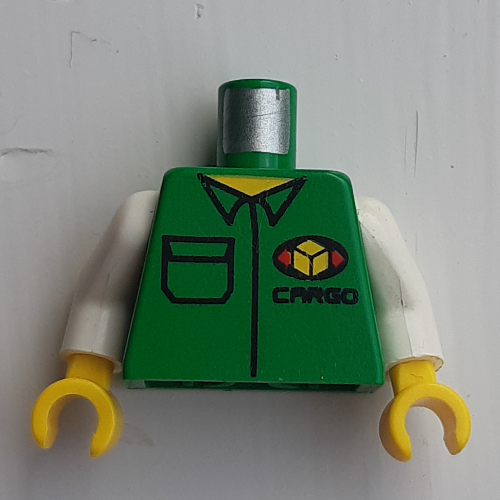Torso Shirt with Cargo Logo Print, White Arms, Yellow Hands Green