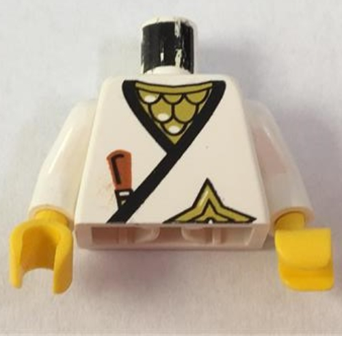 Torso Wrap, Brown Dagger, Gold Star, Gold Scale Mail Print, White Arms, Yellow Hands Weiß