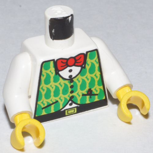 Torso Shirt, Green Vest, and Red Bow Tie Print, White Arms, Yellow Hands Weiß