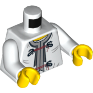 Torso Dragon Clasps and Red Ties Front and Dragon Back Print, White Arms, Yellow Hands White
