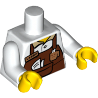 Torso Shirt, Reddish Brown Apron with Coffee Shop Badge, 'Larry' Name Badge, and Pocket Print, White Arms, Yellow Hands White