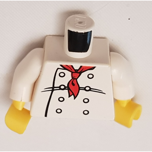 Torso Chef with 8 Buttons, Long Red Neckerchief / '2011 The LEGO Store Toronto, Canada' Print, White Arms, Yellow Hands Weiß