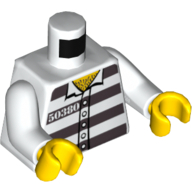 Torso Prison Shirt, '50380', Dark Bluish Gray Stripes, 5 Buttons, Hairy Chest Print, White Arms, Yellow Hands White