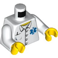 Torso EMT Star of Life, Open Collar, Buttons, Pocket Pen Print, White Arms, Yellow Hands Weiß