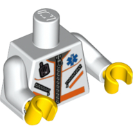 Torso Hospital EMT Star of Life, Zipper, Zippered Pockets, Radio Print, White Arms, Yellow Hands White