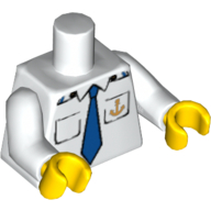 Torso Boat Anchor Logo, Blue Tie, Two Pockets Print, White Arms, Yellow Hands Weiß
