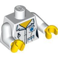 Torso Shirt, with Open Collar and Fob Watch Print, White Arms, Yellow Hands White