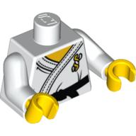 Torso Karate Uniform with Black Belt Print, White Arms, Yellow Hands White