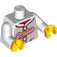 Torso Baseball Jersey, Vertical Red Stripes with Buttons and 'Clutchers' Logo Print, White Arms, Yellow Hands White