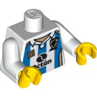 Torso Soccer Shirt, Octan Logo and Light Blue Stripes Print, White Arms, Yellow Hands White