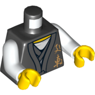 Torso Robe, Gold Asian Characters / Dragon Back Print, White Arms, Yellow Hands Black