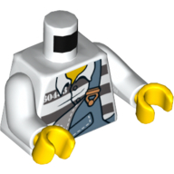 Torso Prison Shirt, Torn Overalls over Prison Stripes Print, White Arms, Yellow Hands Weiß