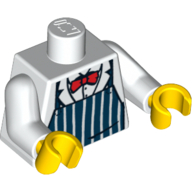 Torso Dark Blue Apron with White Stripes, Red Bow Tie Print, White Arms, Yellow Hands White