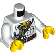 Torso Shirt with Pocket, Scarf, Belt and Radio Print, White Arms, Yellow Hands Weiß