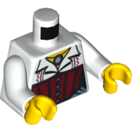 Torso Blouse with Necklace and Red Corset Print, White Arms, Yellow Hands Weiß