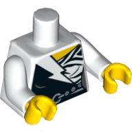 Torso Boby Suit with White Lightning Bolt, Black Tiger Stripes, Belt Print, White Arms, Yellow Hands Weiß