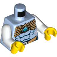 Torso Armor, Muscles Outline and Gold Chi Collar Print, White Arms, Yellow Hands Leuchtendes Hellblau