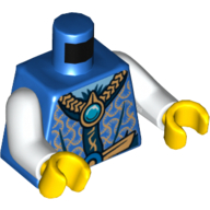 Torso Robe with Gold and Dark Blue Collar and Chi Jewel Print, White Arms, Yellow Hands Blue