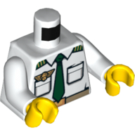 Torso Shirt, Airplane Pilot, Green Tie, Belt, Epaulettes and Logo Pin Print, White Arms, Yellow Hands Weiß