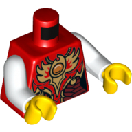 Torso Vest with Dark Red and Gold Armor with Scales and Fire Chi Emblem Print, White Arms, Yellow Hands Rot