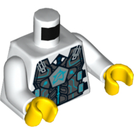 Torso Bulletproof Vest with Ultra Agents Logo over Shirt and Blue Tie Print, White Arms, Yellow Hands Weiß