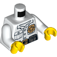 Torso Shirt, Pockets, Belt with Pouches, Gold Police Badge Print, White Arms, Yellow Hands Weiß